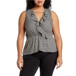 NWT MAX STUDIO Printed Sleeveless Faux Wrap Top - 1X
